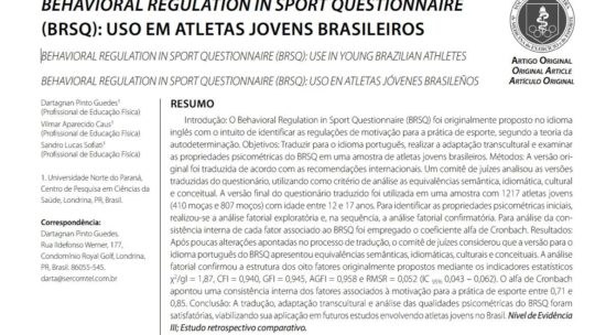 Publicado artigo: BEHAVIORAL REGULATION IN SPORT QUESTIONNAIRE(BRSQ): USO EM ATLETAS JOVENS BRASILEIROS